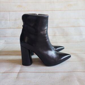 MA & LO Italy Leather Pointy Toe Block Heels Ankle Boots Booties Black Size 39